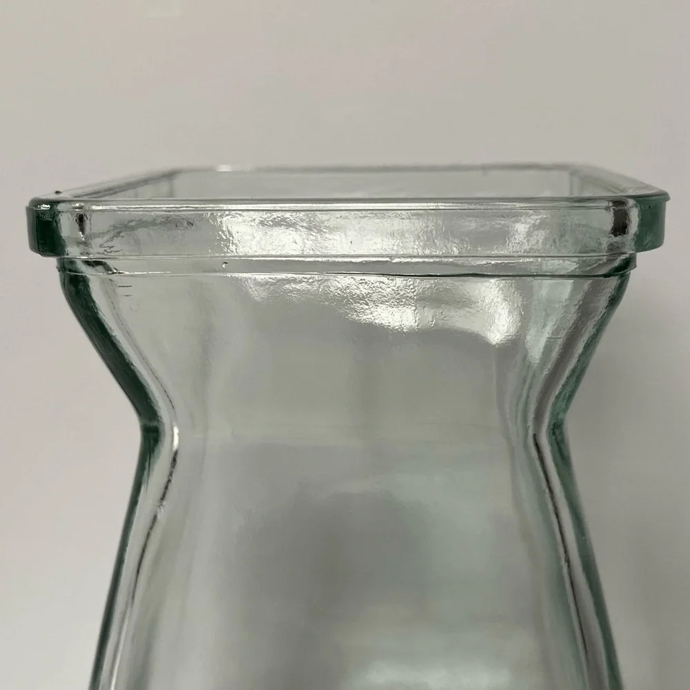 Glass Bulb Vase Square Clear With Flared Top 5” Tall EUC Flower Floral Flared